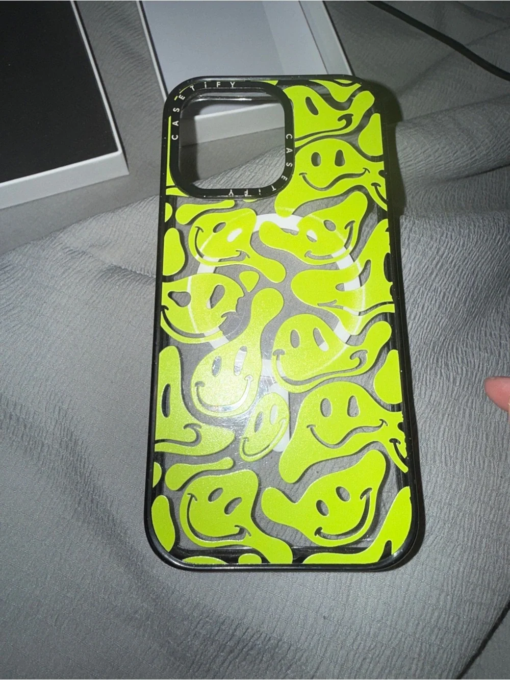 Casetify Neon Green Smiley Pattern Phone Case
